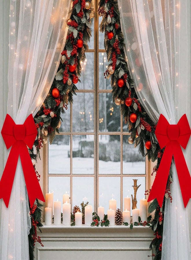 Solsew Christmas Decorations 2 Pcs 16'' Large Velvet Bow Curtain Tiebacks Bow Drapery Holdbacks Tie Rope for Holiday Christmas Indoor Home Decor, Burgundy Red - Image 5